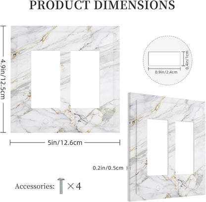 Decorative Outlet Covers Gray Gold Marble Abstract Modern Luxury 2 Gang Double Rocker Light Switch Cover Plate Electrical Switch Plate Cover Decorate GFCI Wall Plate for Bedroom Home Decor