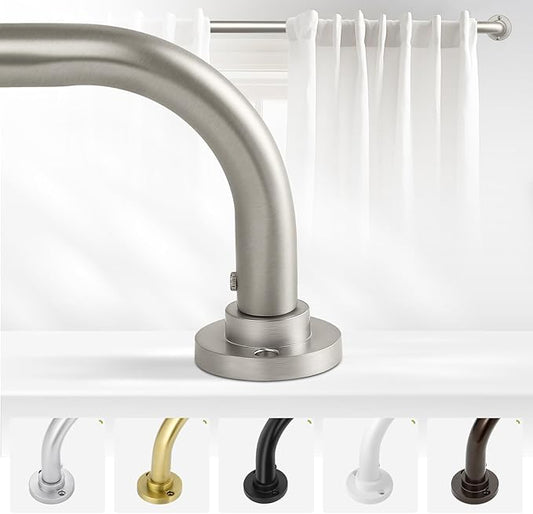 Nickel Wrap Around Curtain Rods 48 to 90 In:Blackout Heavy duty Adjustable Window Curtain Rod for Bedroom,Industrial Darkening Curved French Metal Single Drapery Rods Easy Install,Satin Nickel