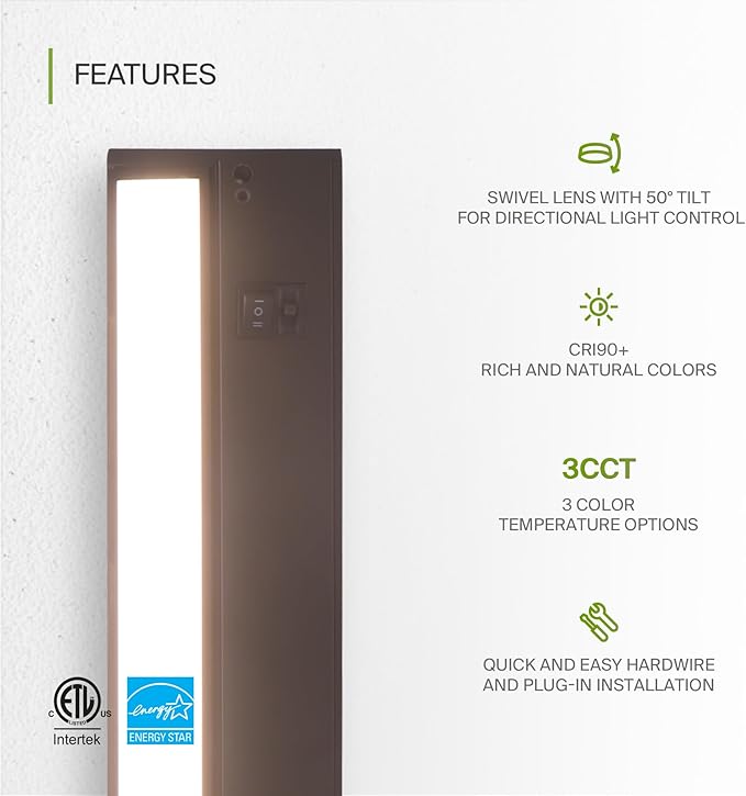 ASD Swivel LED Under Cabinet Lighting Bronze, 32 Inch 16W, Hardwired or Plug-in, 2700K/3000K/4000K, Hi/Low Switch, Rotatable Lens, Dimmable Linkable Under Counter Light for Kitchen, ETL & Energy Star