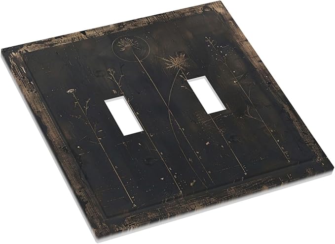 Decorative Switch Plate Covers Black And White Dandelion Art Vintage Wood Grain 2 Gang Double Toggle Light Switch Cover Plate Electrical Wall Plate Outlet Cover for Farmhouse Cabin Decor