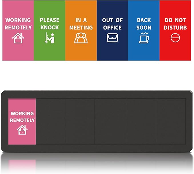 Office Door Signs 6 Options Do Not Disturb, Please Knock, In A Meeting, Out Of Office, Working Remotely Back Soon Privacy Door Slider Sign For Meeting & Conference Room Black
