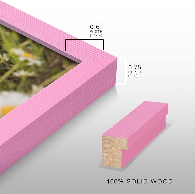 Renditions Gallery Set of 4, 11X14 Custom Photo Prints with Real Wood Picture Frames. Create Personalized Photos with Peel & Stick Photo Frames. Pink Frame