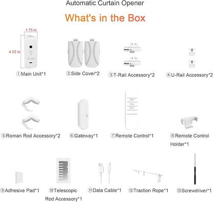 Automatic Curtain Opener - Gifts for Women and Men, Smart Curtain Opener with Remote for Roman/U/T Rails, Bluetooth Curtain Opener with App/Timer, Compatible with Alexa and Google Home