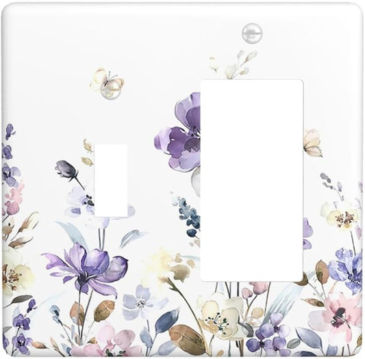 Outlet Covers Purple Floral Lilac Watercolor Flower Leaves Butterfly Wildflower 1 Toggle 1 Rocker Combination Decorative Wall Plate Light Switch Cover Plate Electrical Switch Plates for Bedroom Home