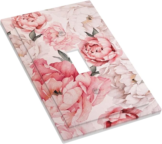 Decorative Light Switch Plate Covers Ink Pink Peony Flower Rustic Floral 1 Gang Light Switch Cover Plate Single Toggle Wall Plate Outlet Covers Faceplate for Home Decor （2 Pack）