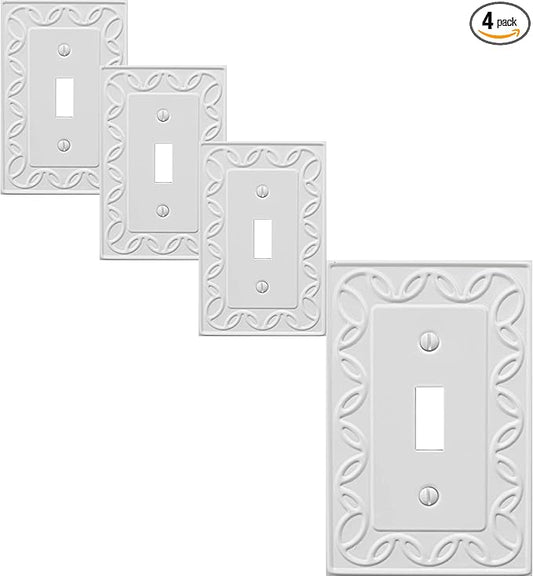 Single Toggle Light Switch Cover NovaBloom Metal Wall Plate, 4-Pack White 1 Gang, Light Switch Cover Decorative Wallplate, Durable