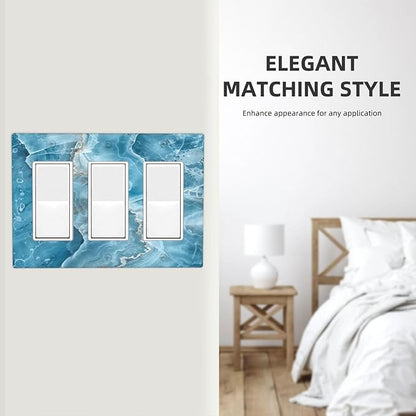 Decorative Outlet Covers Abstract Watercolor Blue Marble Texture 3 Gang Light Switch Cover Plate Triple Rocker Wall Plates for Electrical Outlets Switch Plate Covers for Bedroom Home Decor