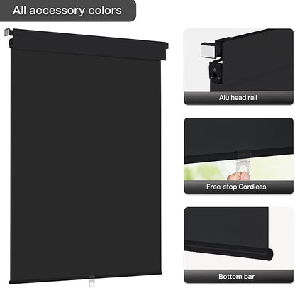 LazBlinds No Drill Blinds for Indoor Windows, Blackout Roller Shades, Cordless Window Blackout Blinds, Thermal Insulated Fabric UV Protection for Home and Office, 48" W x 72" H, Black