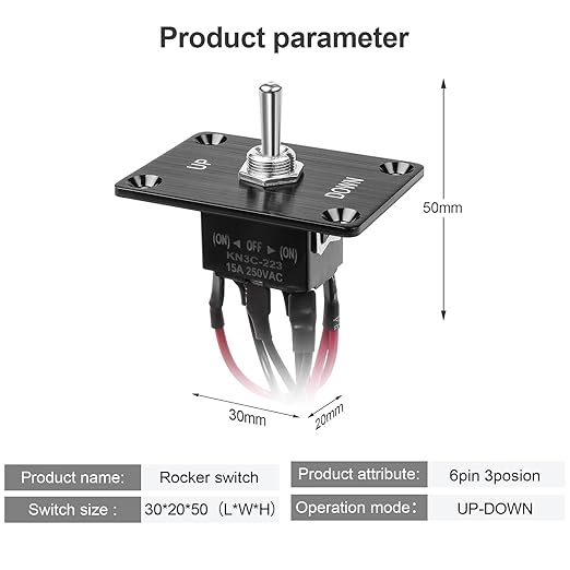 Button Switch Rocker Switch Toggle Switch Self Reset Six Pin Three Position UP/Down Prewired Power Transfer Switch with Mounting Plate,Waterproof Cap.