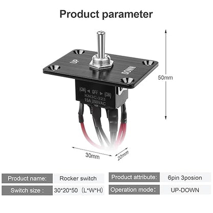 Button Switch Rocker Switch Toggle Switch Self Reset Six Pin Three Position UP/Down Prewired Power Transfer Switch with Mounting Plate,Waterproof Cap.