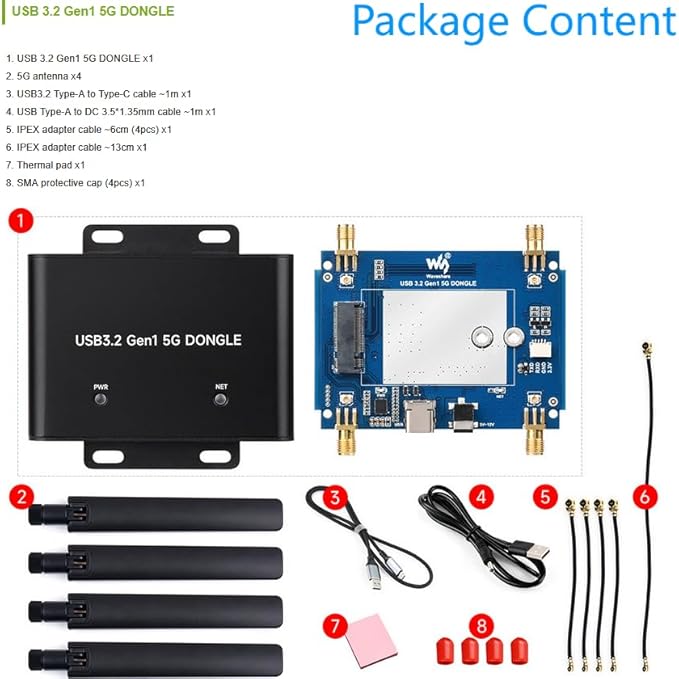 5G DONGLE Expansion Board ONLY, USB 3.2 Port, Onboard M.2 Key B Interface, Quad Antennas, Aluminum Alloy Case, 5G Module NOT Included @XYGStudy (USB 3.2 Gen1 5G DONGLE)