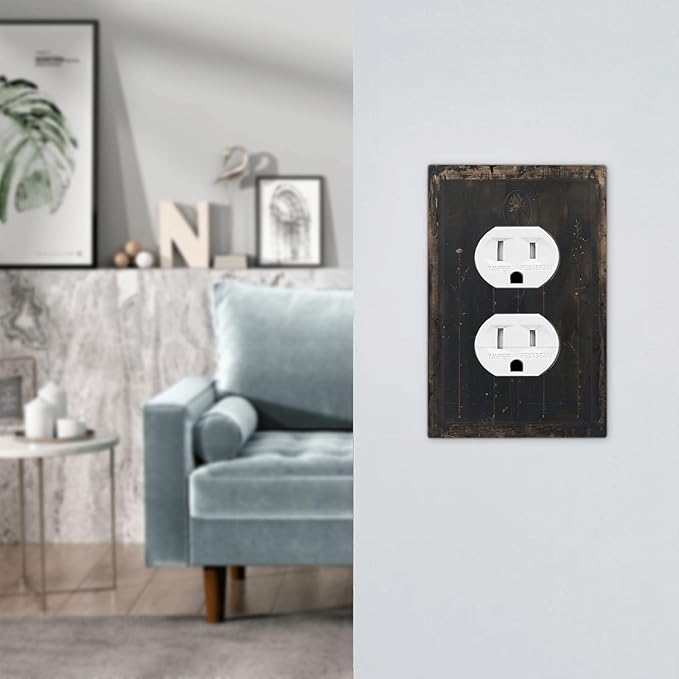 Outlet Covers Black And White Dandelion Art Vintage Wood Grain 1 Gang Duplex Light Switch Cover Plate Decorative Switch Plate Covers Electrical Socket Cover for Farmhouse Cabin Decor