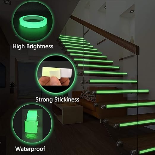 Glow Tape, 33 Feet x 0.5 Inch, Waterproof, Luminous, Fluorescent, Glow in Dark Duct Tape for Stage, Stair, Outdoor