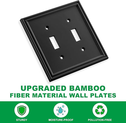 Black Modern Decorative Wall Plate Light Switch Cover Decorator Outlet Covers Rocker Switch Plates Bamboo Fiber Material Wall Plates for Kitchen Bathroom (2 Gang Double Toggle-2 Pack)
