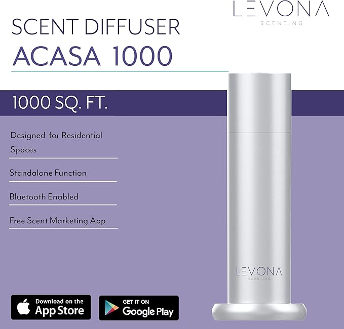 Levona Scent Waterless Diffuser - Essential Oil Aroma Smart Plug-in, Portable Scent Machine for Residential Space & Hotel, Covers 1000sqft - Acasa1000, Brushed Silver (With 120ml Oil & Cleaning Cloth)
