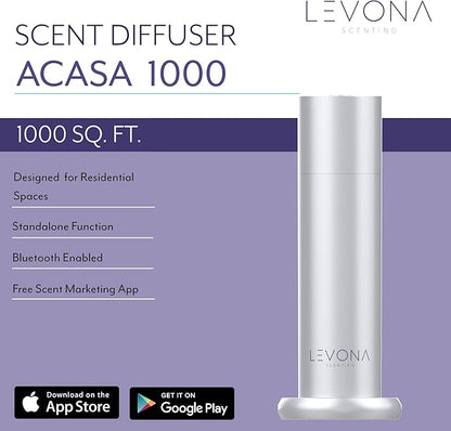 Levona Scent Waterless Diffuser - Essential Oil Aroma Smart Plug-in, Portable Scent Machine for Residential Space & Hotel, Covers 1000sqft - Acasa1000, Brushed Silver (With 120ml Oil & Cleaning Cloth)