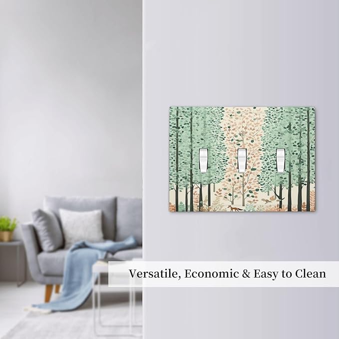 Boho Wildflower Forest Woodland Animals Decorative Switch Plates 3 Gang Wall Plate Triple Toggle Light Switch Cover Electrical Wall Panels Faceplate for Bedroom Bathroom Decor