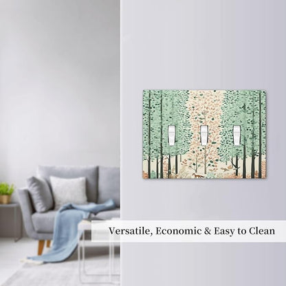 Boho Wildflower Forest Woodland Animals Decorative Switch Plates 3 Gang Wall Plate Triple Toggle Light Switch Cover Electrical Wall Panels Faceplate for Bedroom Bathroom Decor