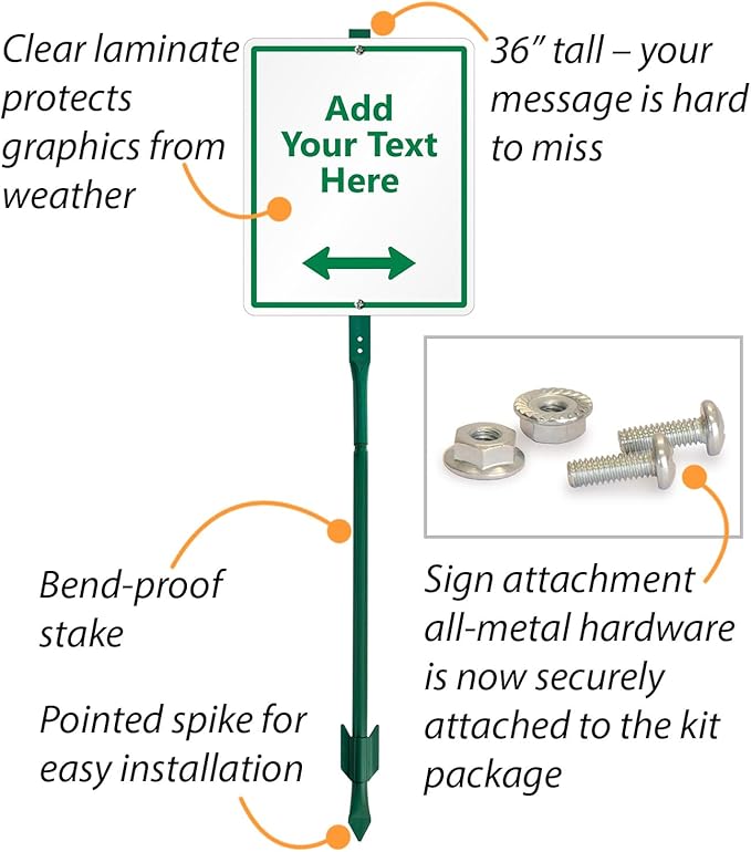 SmartSign 12 x 10 inch Custom Yard Sign with 3 foot Stake - Add Your Text & Choose Arrow, 40 mil Laminated Rustproof Aluminum, Set of 1, Made in USA