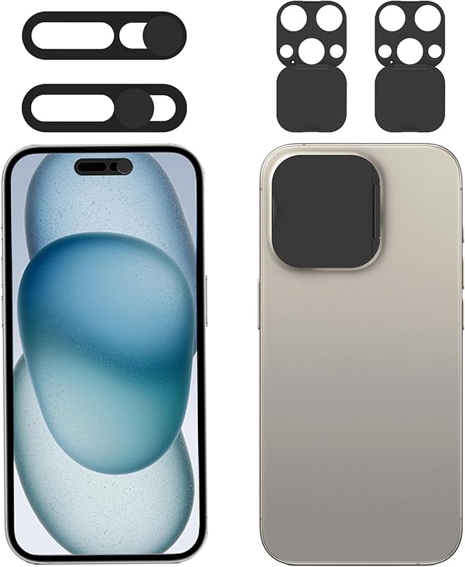 Privacy Cover Compatible for 15 Pro/iPhone 15 Pro Max with Front Camera Cover,Protect Privacy and Security But Not Affect Facial Recognition（2Pack）