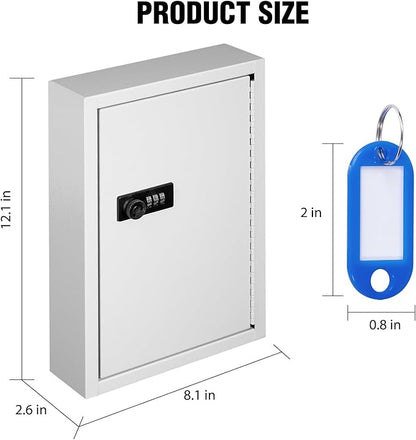 Sumerfnt Key Box Wall Mount with Code, Key Cabinet Lock Box for 40 Keys, Metal Key Storage Box with Key Tags and Number Sticker, 12.1"x 8.1" x 2.6"