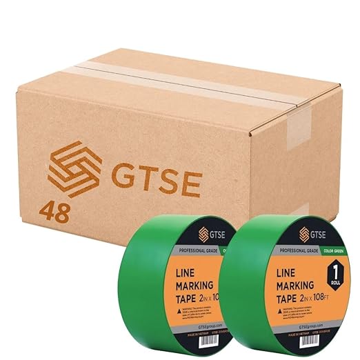 GTSE 2 inch x 108 ft Green PVC Vinyl Floor Tape, 48 Rolls, Safety Marking Tape, 6 mil Thick, Suitable for Dance Floors, Gyms, Warehouses, Sports Facilities
