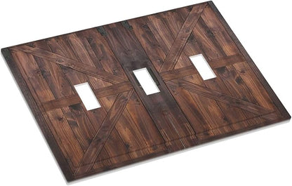 Decorative Light Switch Cover Plate Vintage Brown Farmhouse Barn Door 3 Gang Wall Plates for Electrical Outlets Triple Toggle Switch Plate Covers Outlet Covers Faceplate for Bedroom Home Decor
