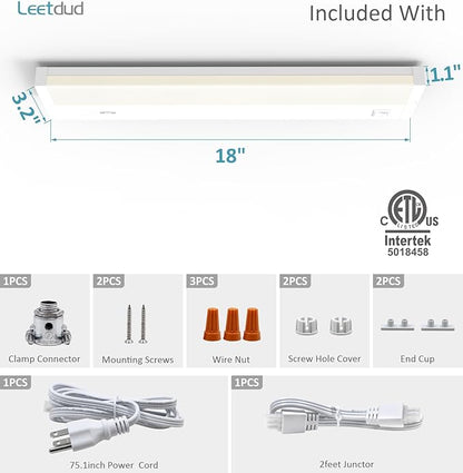 LED Under Cabinet Lighting Hardwired or Plug in, 18 Inch 9W, Dimmable 5 Color 2700K/3000K/3500K/4000K/5000K, Linkable Eyes Care Design Counter Lights for Kitchen, Sink, ETL Listed, White