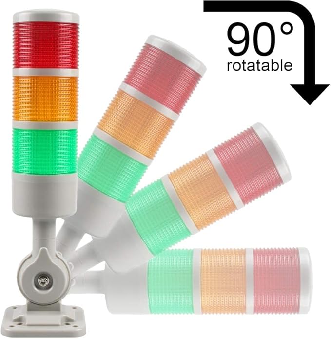 Led Signal Tower Stack Lights, Industrial Signal Warning Column Tower Lamp Andon Lights with Rotatable Base, Steady/Flashing Light Switchable, 110V 220V AC(2-Layer, with Buzzer)