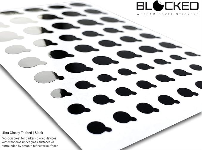 BLOCKED Stackable Webcam/Camera Vinyl Covers | 57 TabbedLow-Tack Restickable Webcam Sticker | Multiple Sizes | Black 57-Pack Tabbed (Ultra Glossy)