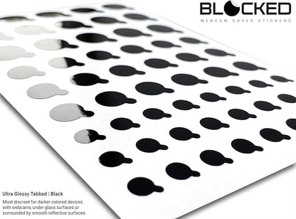 BLOCKED Stackable Webcam/Camera Vinyl Covers | 57 TabbedLow-Tack Restickable Webcam Sticker | Multiple Sizes | Black 57-Pack Tabbed (Ultra Glossy)