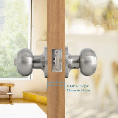 Gobrico 2 Pack Falt Ball Satin Nickel Finished Entry Door Locksets with Same Key Keyed-Alike Exterior Door Knobs
