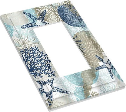 Decorative Outlet Covers Blue Starfish Brown Coral Ocean 1 Gang Rocker Light Switch Cover Plate Single Wall Plates for Electrical Outlets Switch Plate Covers Faceplate for Girlroom Home Decor