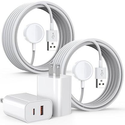 Fast Charger for Apple Watch,2 Pack USBC & A PD Wall Charger Adapter with 10FT Long USBA Magnetic Apple Watch Fast Charging Cable Portable Compatible with iWatch Series 10/9/8/7/SE/SE2/5/4/3/2/1/Ultra