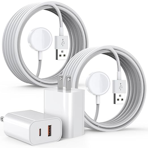 Fast Charger for Apple Watch,2 Pack USBC & A PD Wall Charger Adapter with 10FT Long USBA Magnetic Apple Watch Fast Charging Cable Portable Compatible with iWatch Series 10/9/8/7/SE/SE2/5/4/3/2/1/Ultra