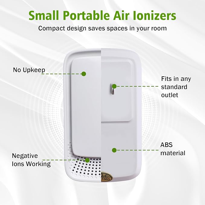 Plug In Air Ionizers for Home 4 Pack,Portable and Quiet Work Negative Ion Air Purifier for Home, Bedroom, Office,Living Room,Pet Room,Small Air Cleaner(4)