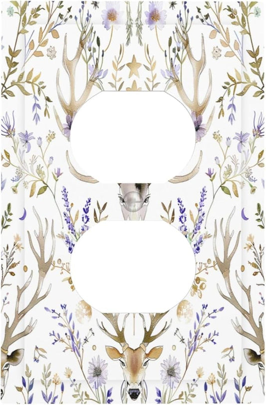 Outlet Covers Gothic Retro Floral Damask Elk Wild Flower 1 Gang Duplex Light Switch Cover Decorative Switch Plates Electrical Receptacle Faceplate Wall Plate For Bed Room Living Room