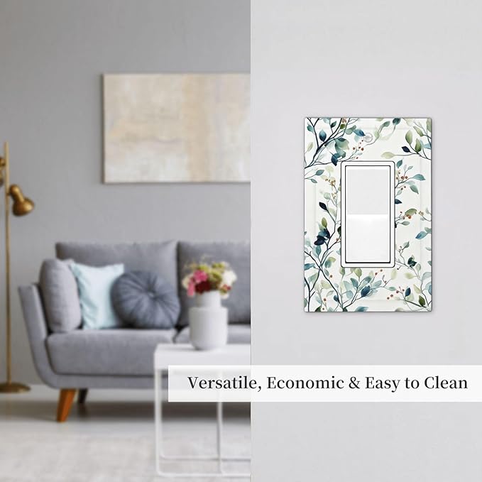 Decorative Outlet Covers Eucalyptus Leaf Geen Sage Leaves 1 Gang Rocker Light Switch Cover Plate Single Wall Plates for Electrical Outlets Switch Plate Covers Faceplate for Bedroom Home Decor