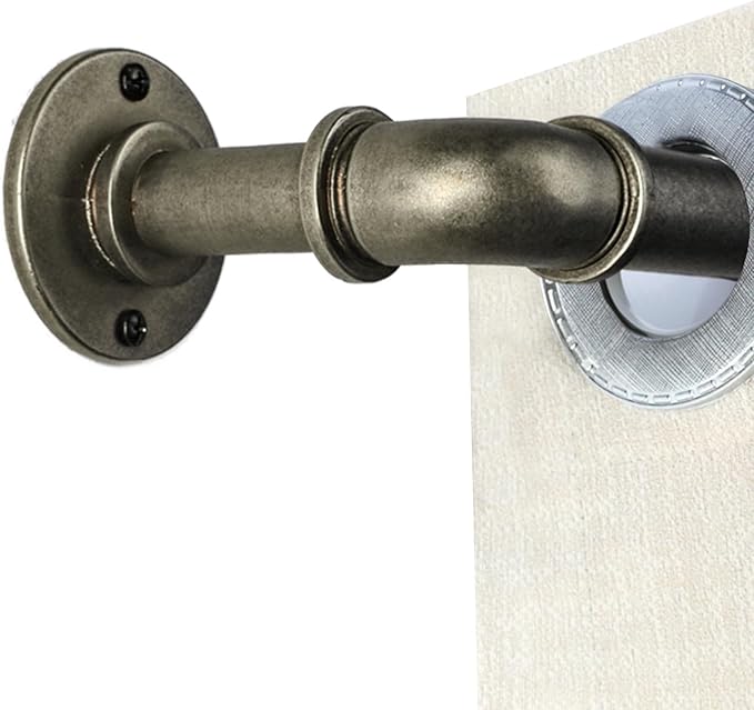 2PCS Industrial Curtain Rods for Windows 18 to 88 Inches Adjustable Length, 1 Inch Diameter, with Aluminium Finials (Antique Silver, 18” to 88”2PCS)