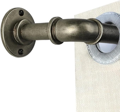 Industrial Curtain Rods 18 to 144 in,Blackout Curtain Rod,Adjustable Length,1 in Diameter Pipe,Wall or Ceiling Mounted,for Bedroom and Living Room (Antique Silver 18” to 144”)