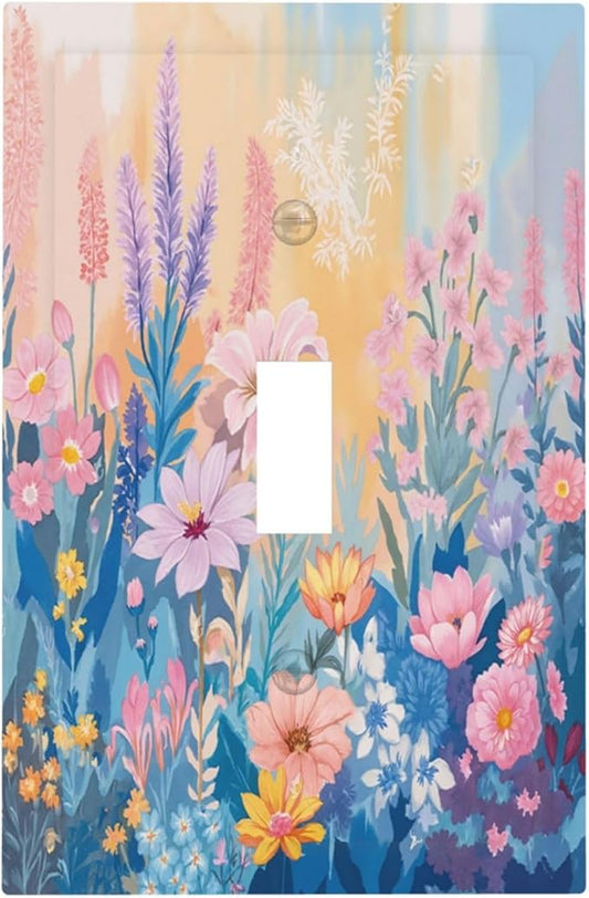 Decorative Light Switch Cover Plate Colorful Watercolor Flowers Wildflower Plants 1 Gang Single Toggle Wall Plate Electrical Outlet Covers Decorate Switch Plate Cover for Bathroom Home Decor
