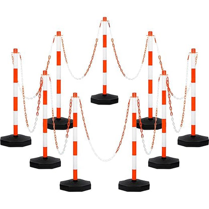 Amylove 9 Packs Traffic Delineator Post Cone with Base, Traffic Cones Safety Cones Caution Cones Plastic Stanchion Chain Safety Barriers with 6.6 Feet Link Chain and S Hooks for Parking Lot (Orange)