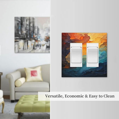 Abstract Colorful Modern Luxury Rainbow Outlet Covers Light Switch Cover Plate 2 Gang Double Rocker Wall Plates Decorative Switch Plates Plug Cover Electrical GFCI Receptacle Cover for Home 4.9 X 5 IN