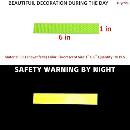 Non Fading Fluorescent Yellow Reflective Stickers 1 inch X 6 inch, Outdoor Waterproof High Visibility Safety Adhesive Reflector (20 Pcs)