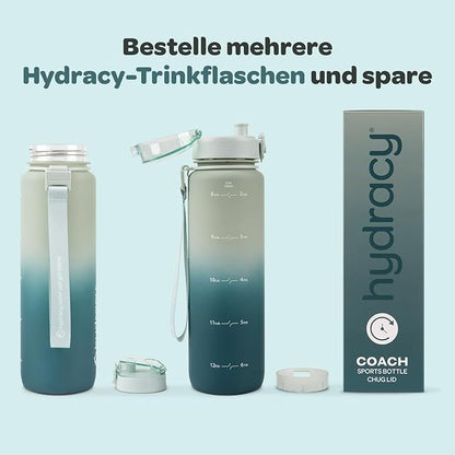 Hydracy Water Bottle with Time Marker -Large 32oz BPA Free Gradient Water Bottle - Leak Proof Gym Bottle with Fruit Infuser Strainer & Times to Drink -Ideal for Fitness Sports & Outdoors