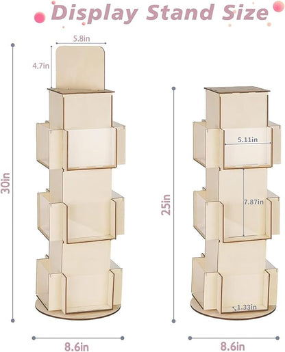 Natheeph Rotating Wooden Display Rack with Two Card Sticker for Greeting Card Vendor Coffee Bag 3 Tier Tabletop Display Stand