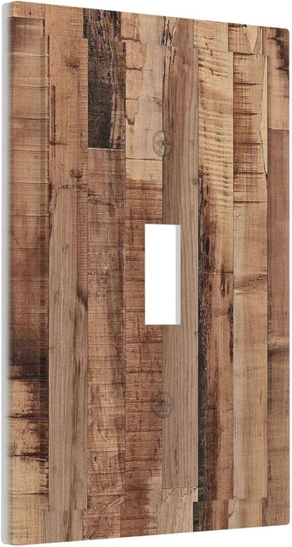 Decorative Light Switch Cover Rustic Brown Wood Grain 1 Gang Single Toggle Device Electrical Faceplate Switchplates Decorator Outlet Wall Plate for Farmhouse Kitchen Decor