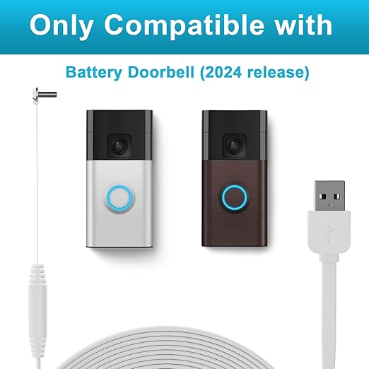 Doorbell Charger for Ring Battery Doorbell(2024 Release), USB C Charger Cable for No Drill Doorbell, 90 Degree USB C 17Ft Doorbell Charging Cable Sustainable Power Supply