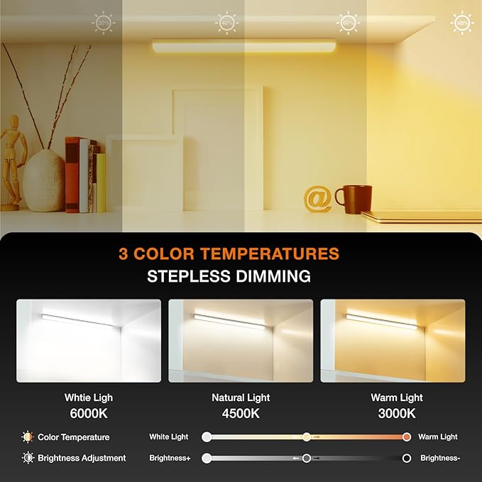 Under Cabinet Lights Remote Control,4 Pack Magnetic Rechargeable Light bar,Under Cabinet Lighting Wireless,Ceiling and Under Counter Lights for Kitchen,Wardrobe,Shelf (White, 20 CM)