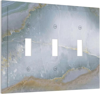Decorative Switch Plates Colored Art Marble Golden Line 3 Gang Wall Plate Triple Toggle Light Switch Cover Faceplate Electrical Wall Panels For Bathroom Kitchen Decor
